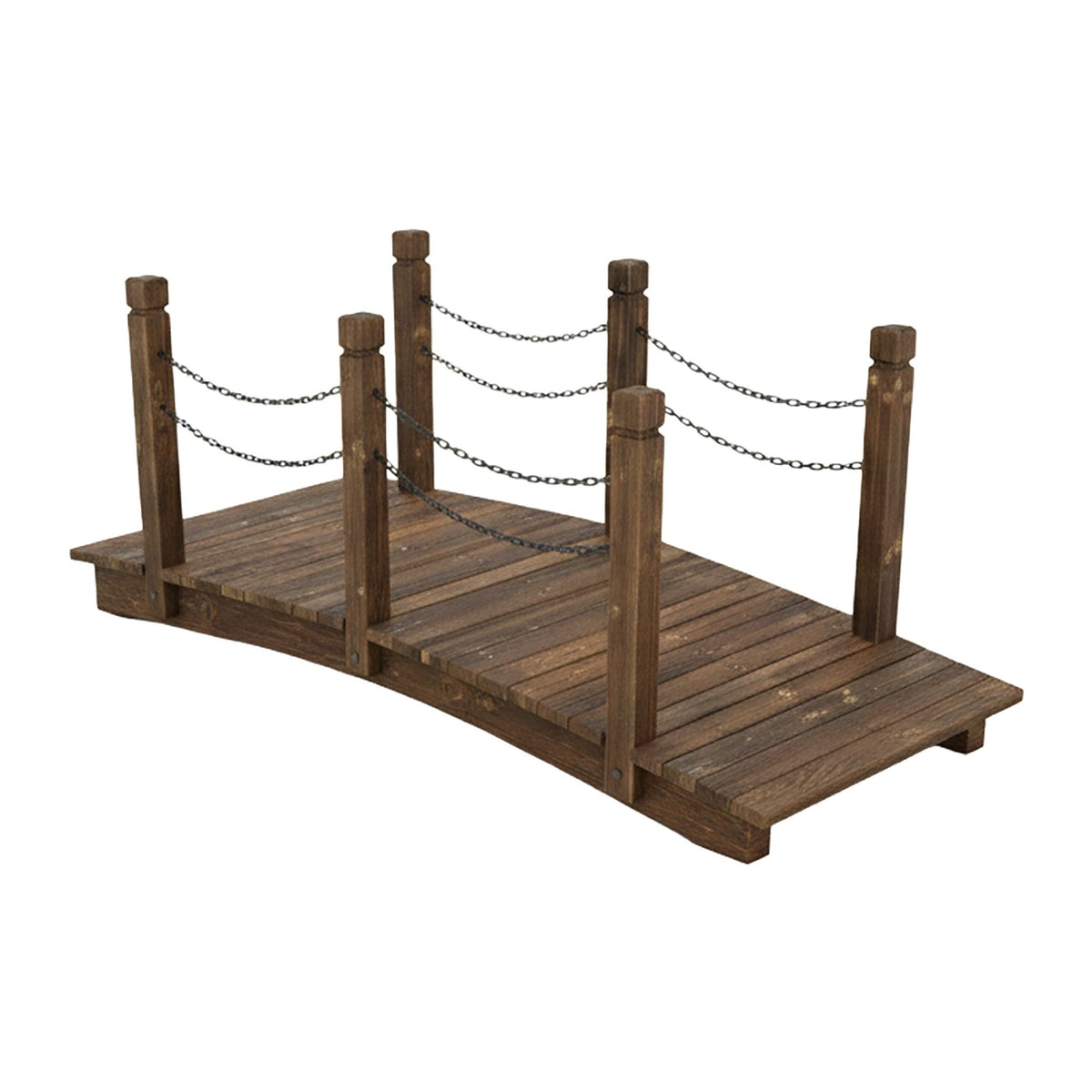Wooden Garden Bridge with Chains – Weatherproof Spruce