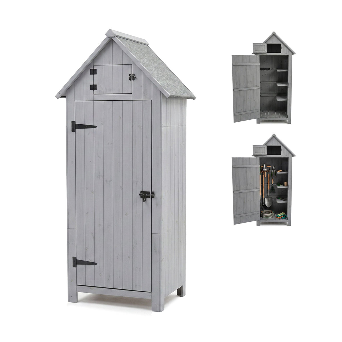 Wooden Garden Shed with Shelves and Roof Storage