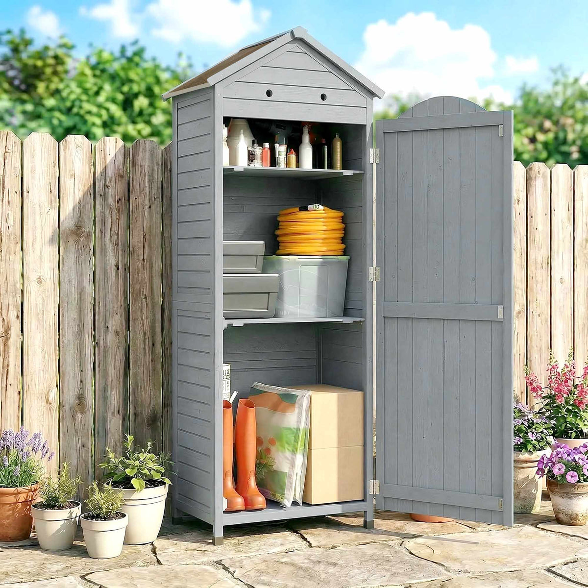 Wooden Garden Storage Shed with Adjustable Shelves, Ventilation