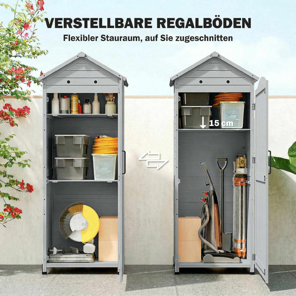 Wooden Garden Storage Shed with Adjustable Shelves, Ventilation