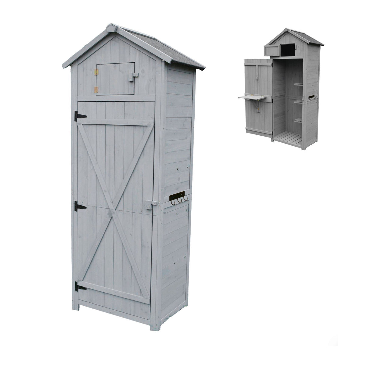 Wooden Garden Tool Shed with Shelves and Weatherproof Roof