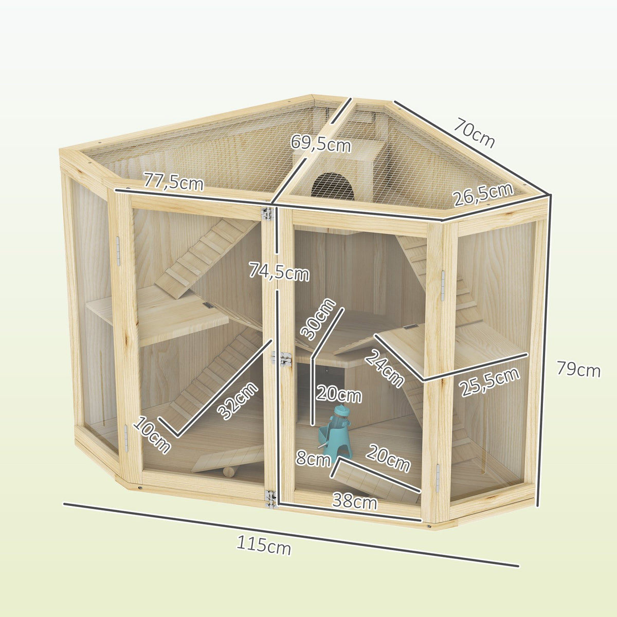 Wooden Hamster Cage, Small Animal Hutch with 4 Levels, Feeding Station, Rocker, Ramp, Huts, Guinea Pig Cage for Dwarf and Syrian Hamsters, 115 x 69.5 x 79 cm