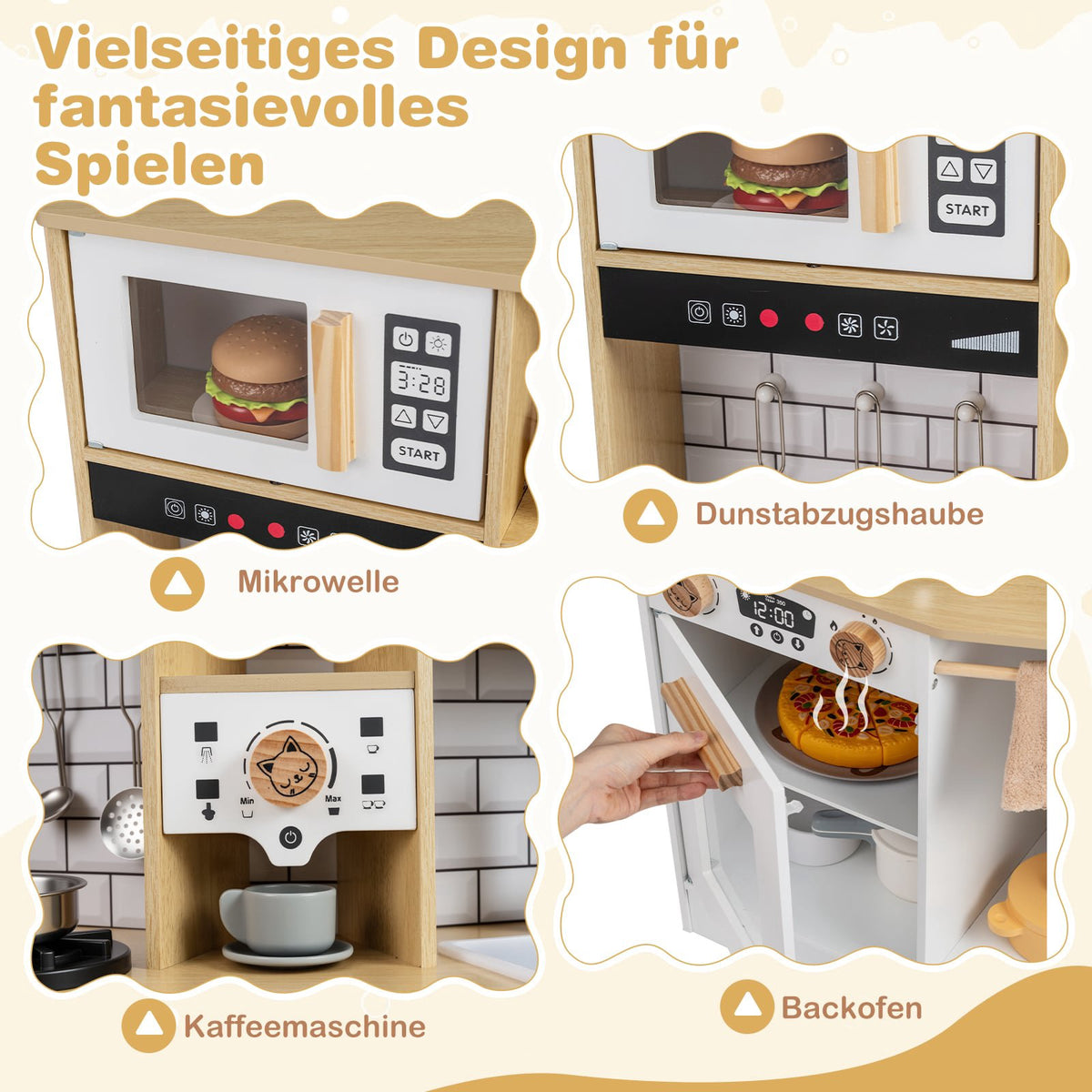 Wooden Kids Play Kitchen with Light, Sound, and Ice Maker