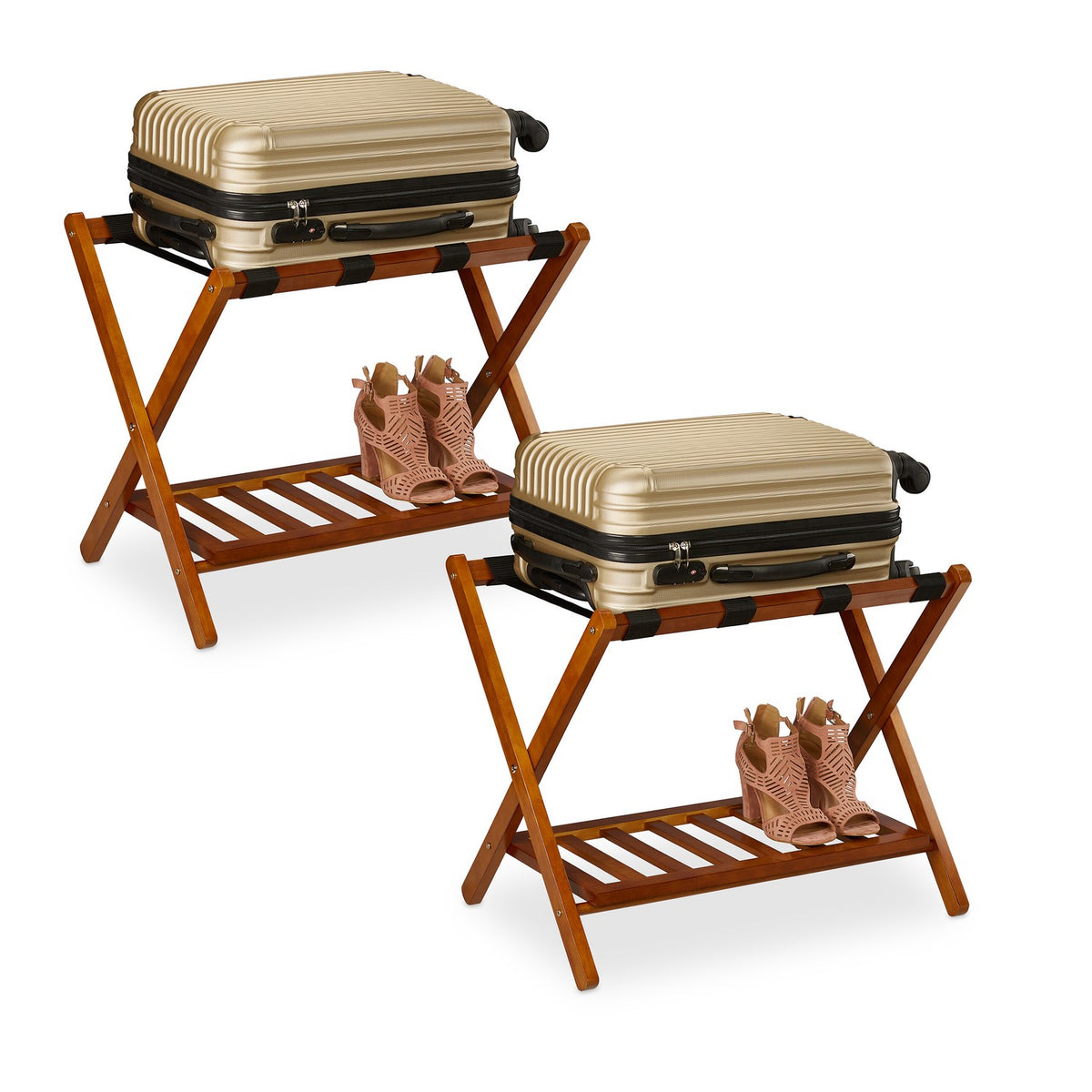 Wooden Luggage Stand, Foldable Suitcase Rack, 2-Pack