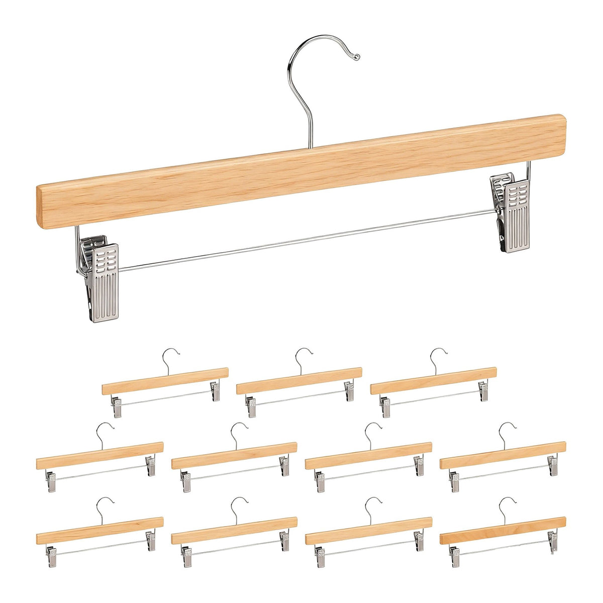 Wooden Pants Hangers with Clips, Set of 12