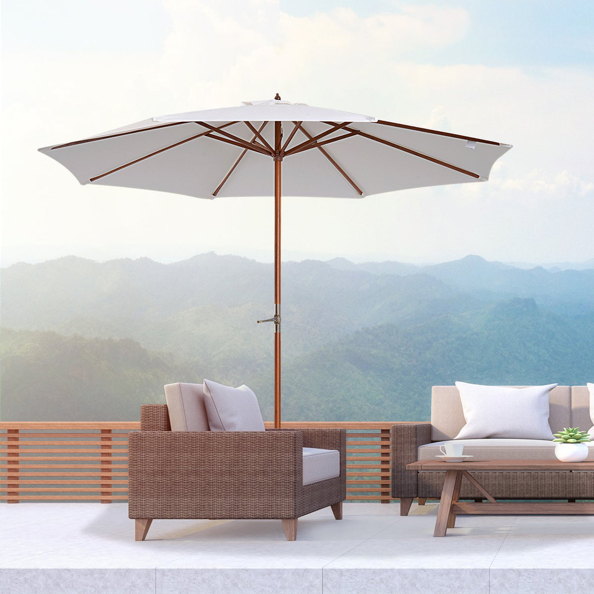 Wooden Parasol Wooden Umbrella Garden Umbrella Balcony Umbrella 2.5M Cream