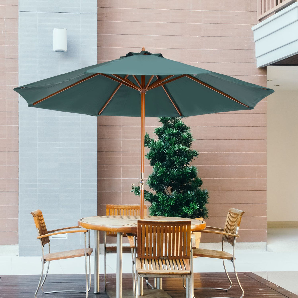 Wooden Parasol Wooden Umbrella Garden Umbrella Balcony Umbrella 2.5M Dark Green