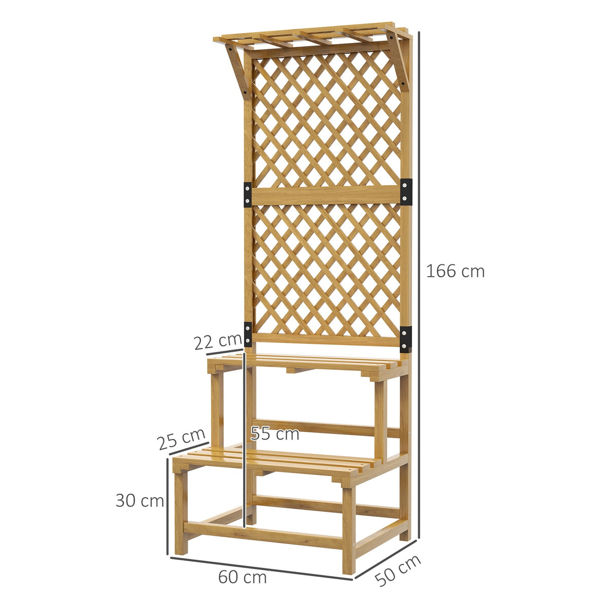 Wooden Plant Stand 2 Tier Flower Stairs Trellis Flower Shelf Plant Stairs Garden Patio Yellow 60X50X166Cm
