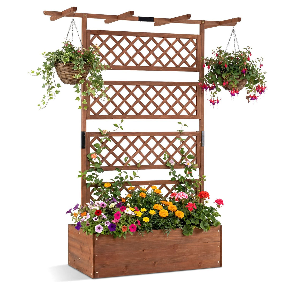 Wooden Planter Box With Lattice Trellis, 38 x 20.5 in