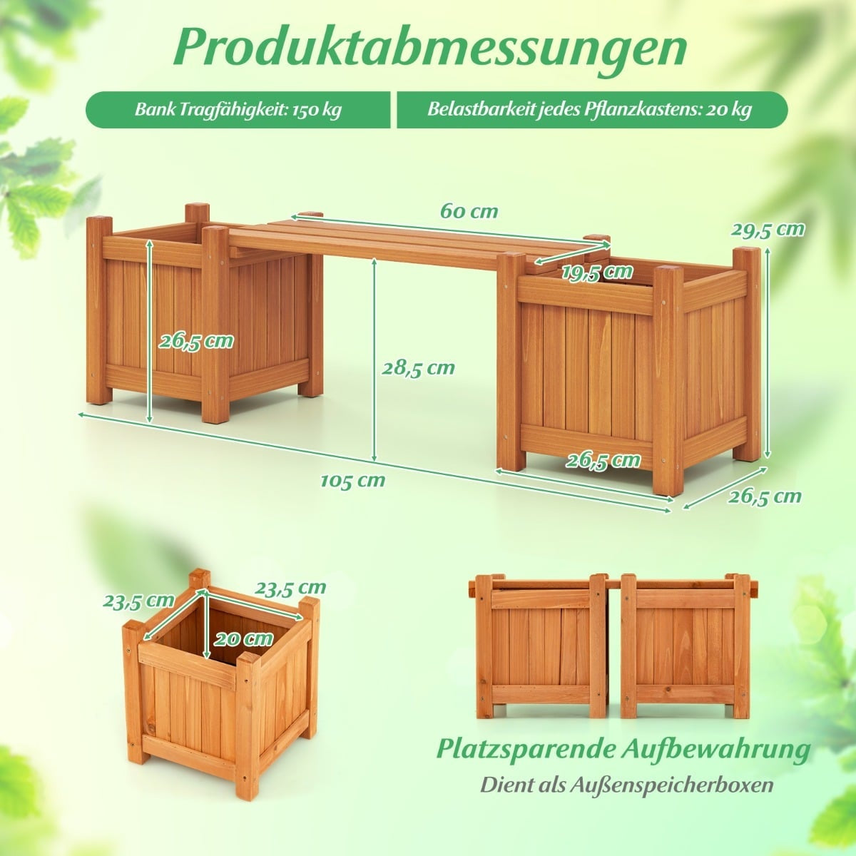 Wooden Planter Box with Bench – Solid Wood, Teak Oil Finish