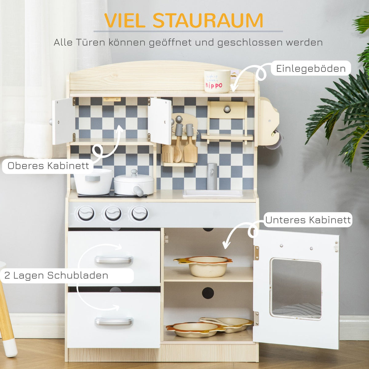 Wooden Play Kitchen For Children Kitchen Toy With Mist, Water Spray, Lights & Music, 3-6 Years