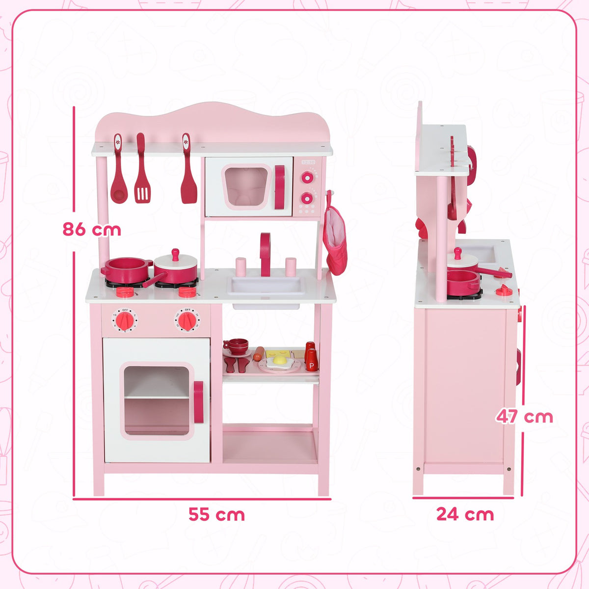 Wooden Play Kitchen Set with Accessories – Pink, Compact