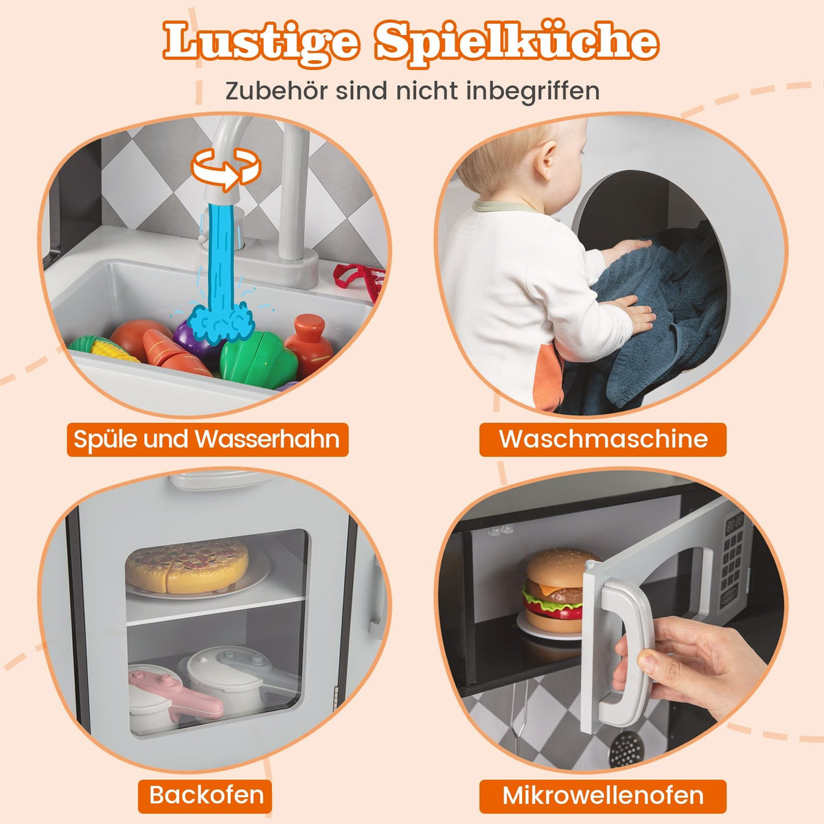 Wooden Play Kitchen Set with Ice Maker and Oven