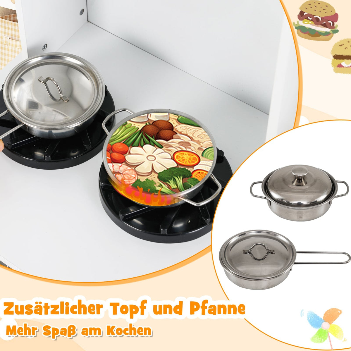 Wooden Play Kitchen Set with Stove, Light & Sound Effects