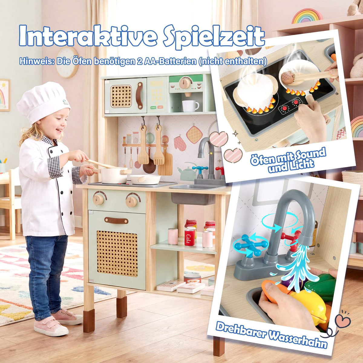 Wooden Play Kitchen for Kids with Light & Sound, Green