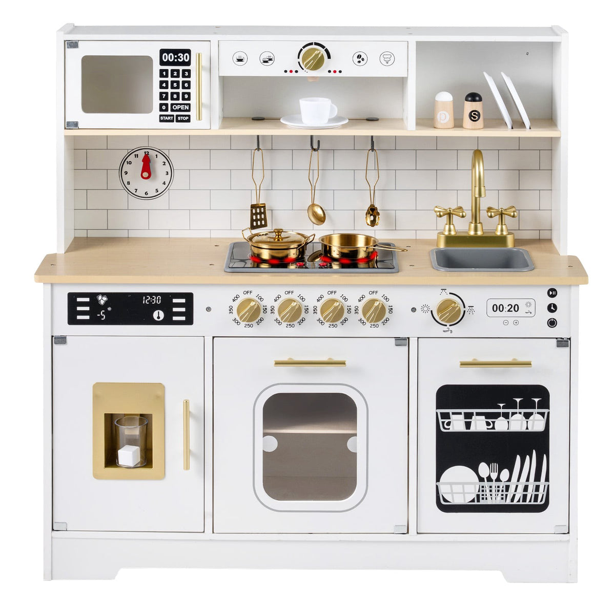 Wooden Play Kitchen with Light & Sound, Includes 14 Accessories