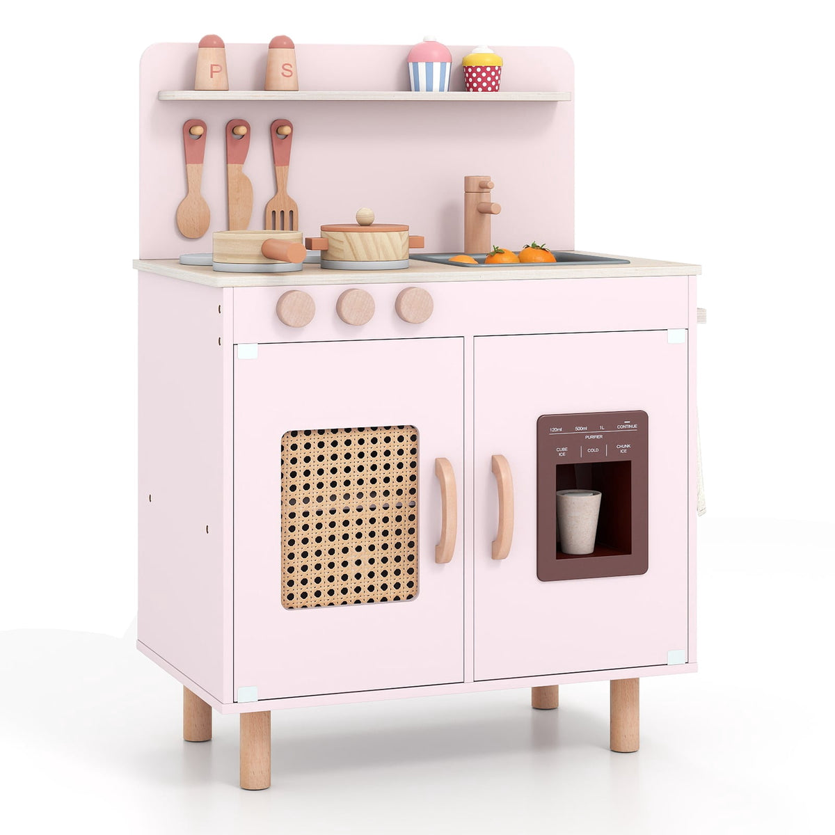 Wooden Play Kitchen with Storage and Ice Cream Machine