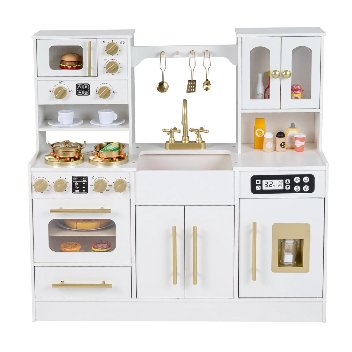 Wooden Play Kitchen with Stove, Sink, Light & Sound