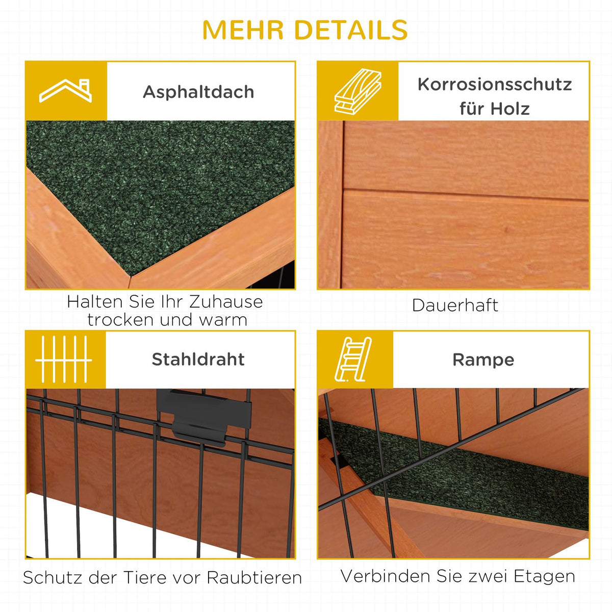 Wooden Rabbit Hutch 2-Tier Small Animal Cage With Pallets, With Outdoor Enclosure Asphalt Roof For 2 Rabbits Orange