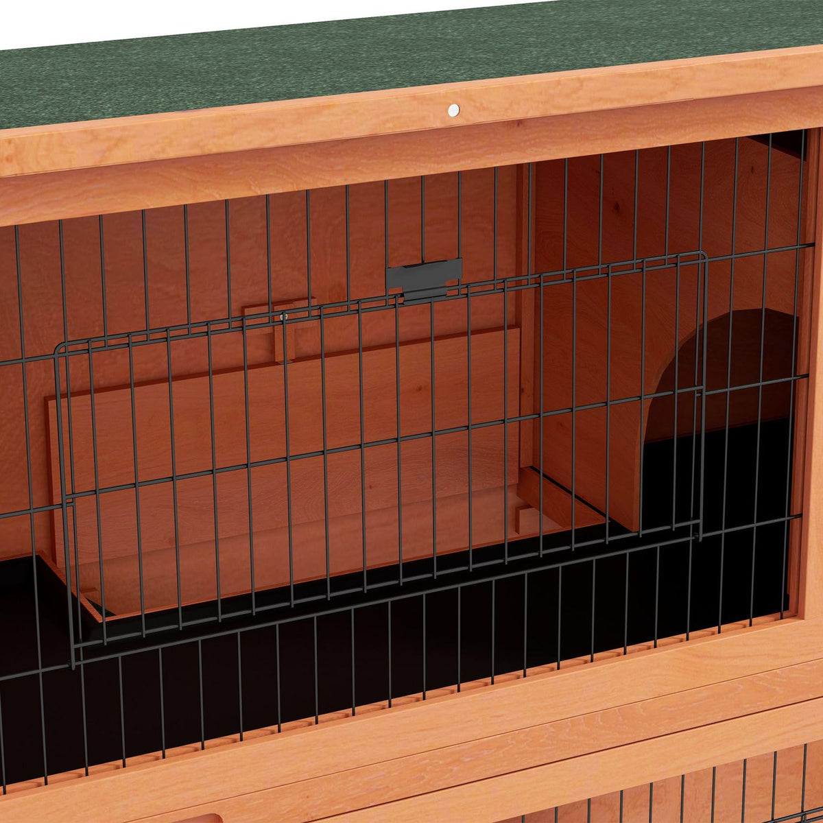 Wooden Rabbit Hutch 2 Tier Small Animal Hutch Small Animal Cage With Pallets, Ramp With Outdoor Enclosure Asphalt Roof For 2 Rabbits Orange
