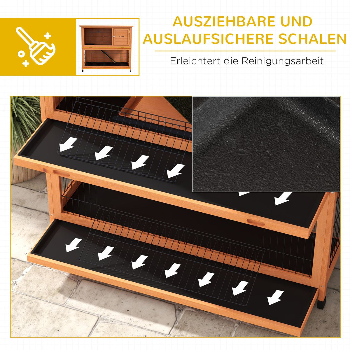 Wooden Rabbit Hutch 2 Tier Small Animal Hutch Small Animal Cage With Pallets, Ramp With Outdoor Enclosure Asphalt Roof For 2 Rabbits Orange