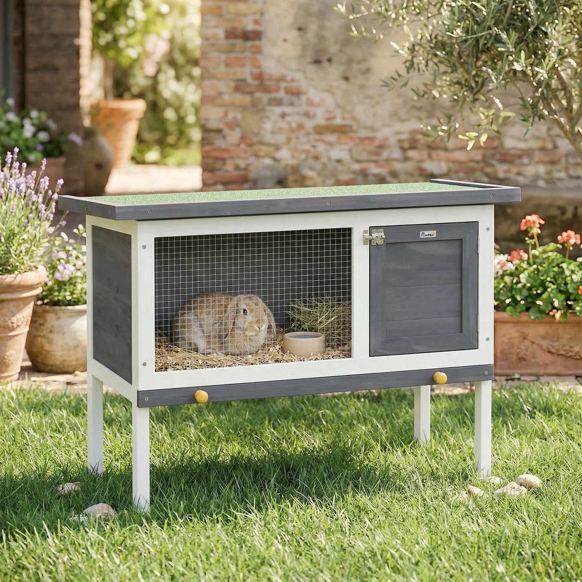 Wooden Rabbit Hutch with Asphalt Roof, 90x45x65 cm, Grey