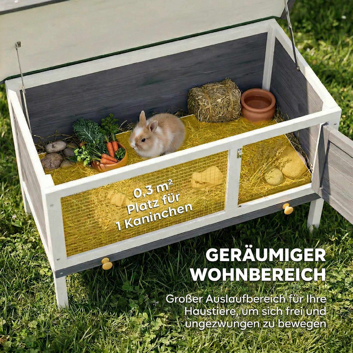 Wooden Rabbit Hutch with Asphalt Roof, 90x45x65 cm, Grey
