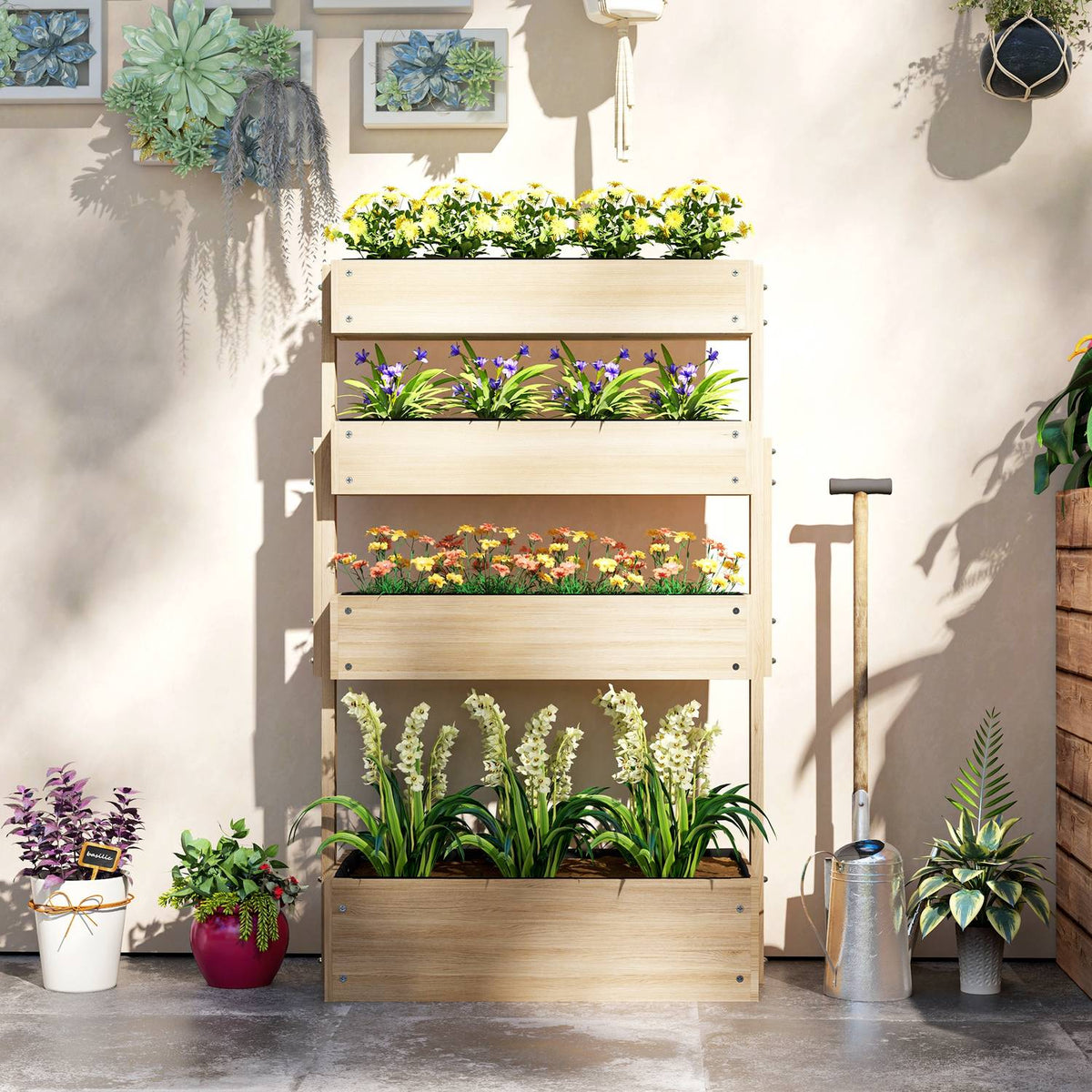Wooden Raised Bed, 4 Level Plant Bed with Drainage Holes, Cold Frame, Garden Bed, Plant Box, 88.5 x 45 x 140 cm, Vegetable Bed for Garden, Balcony, Plant Pot for Flowers, Plants, Fruit, Vegetables |
