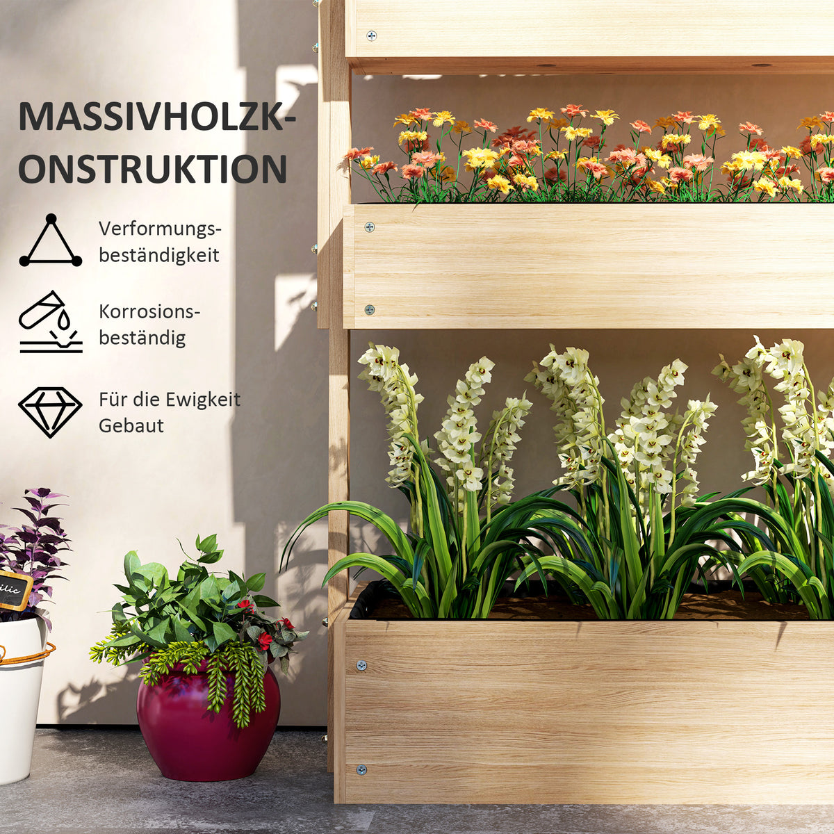 Wooden Raised Bed, 4 Level Plant Bed with Drainage Holes, Cold Frame, Garden Bed, Plant Box, 88.5 x 45 x 140 cm, Vegetable Bed for Garden, Balcony, Plant Pot for Flowers, Plants, Fruit, Vegetables |