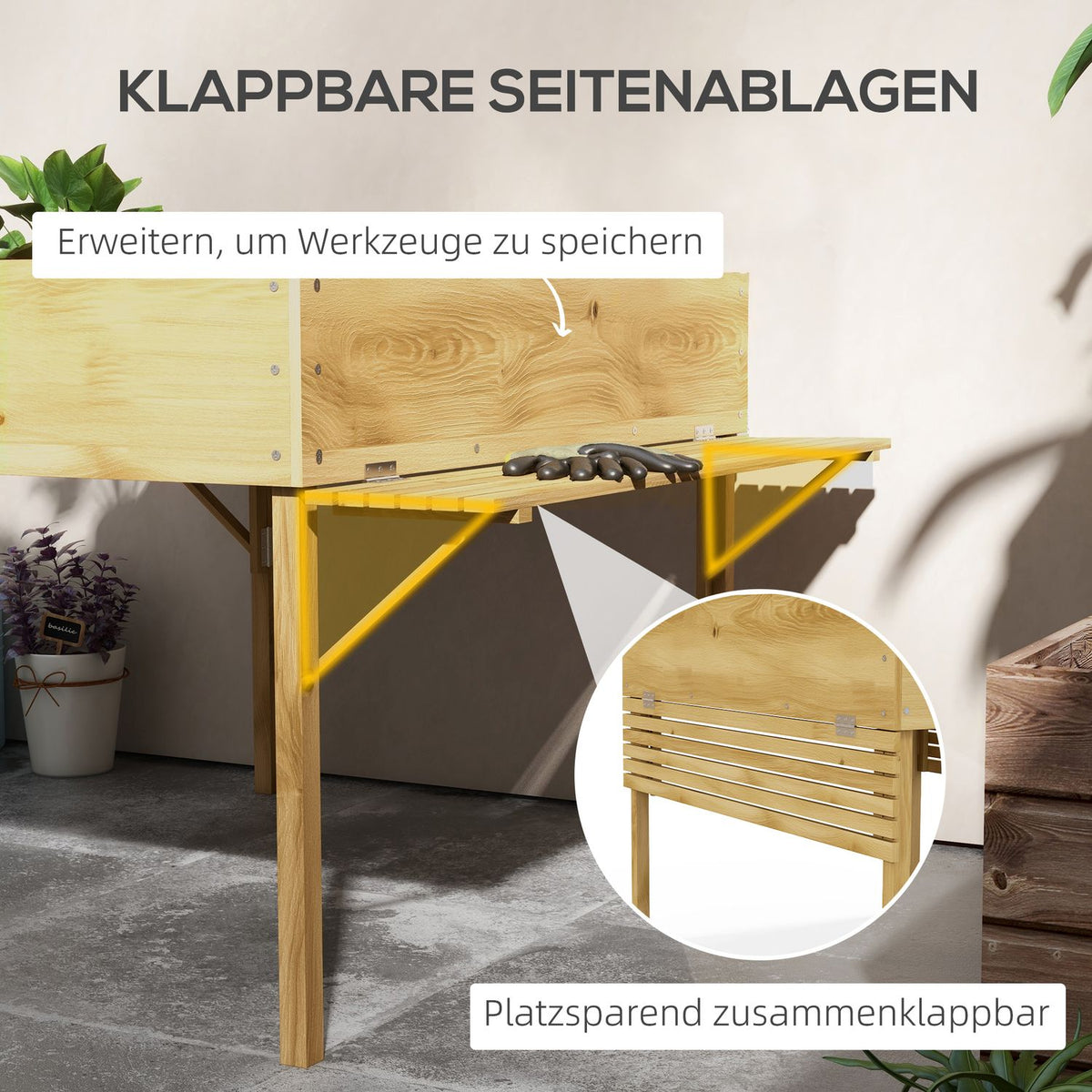 Wooden Raised Bed, Folding Cold Frame With 12 Dividers, Herb Bed, Plant Box, Flower Box With Non-Woven Fabric 122 X 91.5 X 89 Cm, Natural