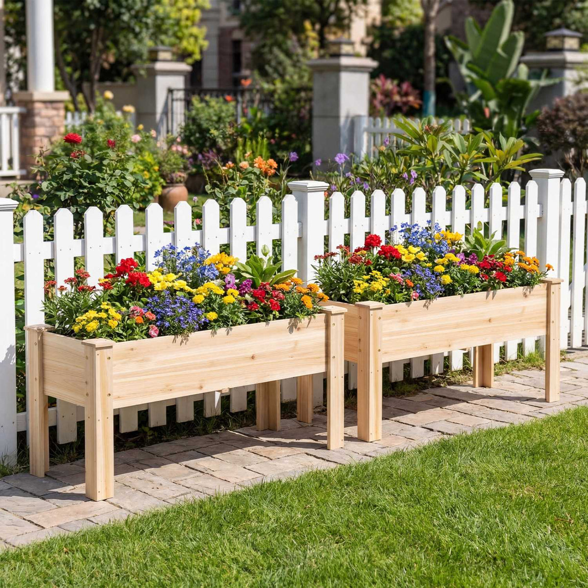 Wooden Raised Garden Bed with Legs and Drainage Holes