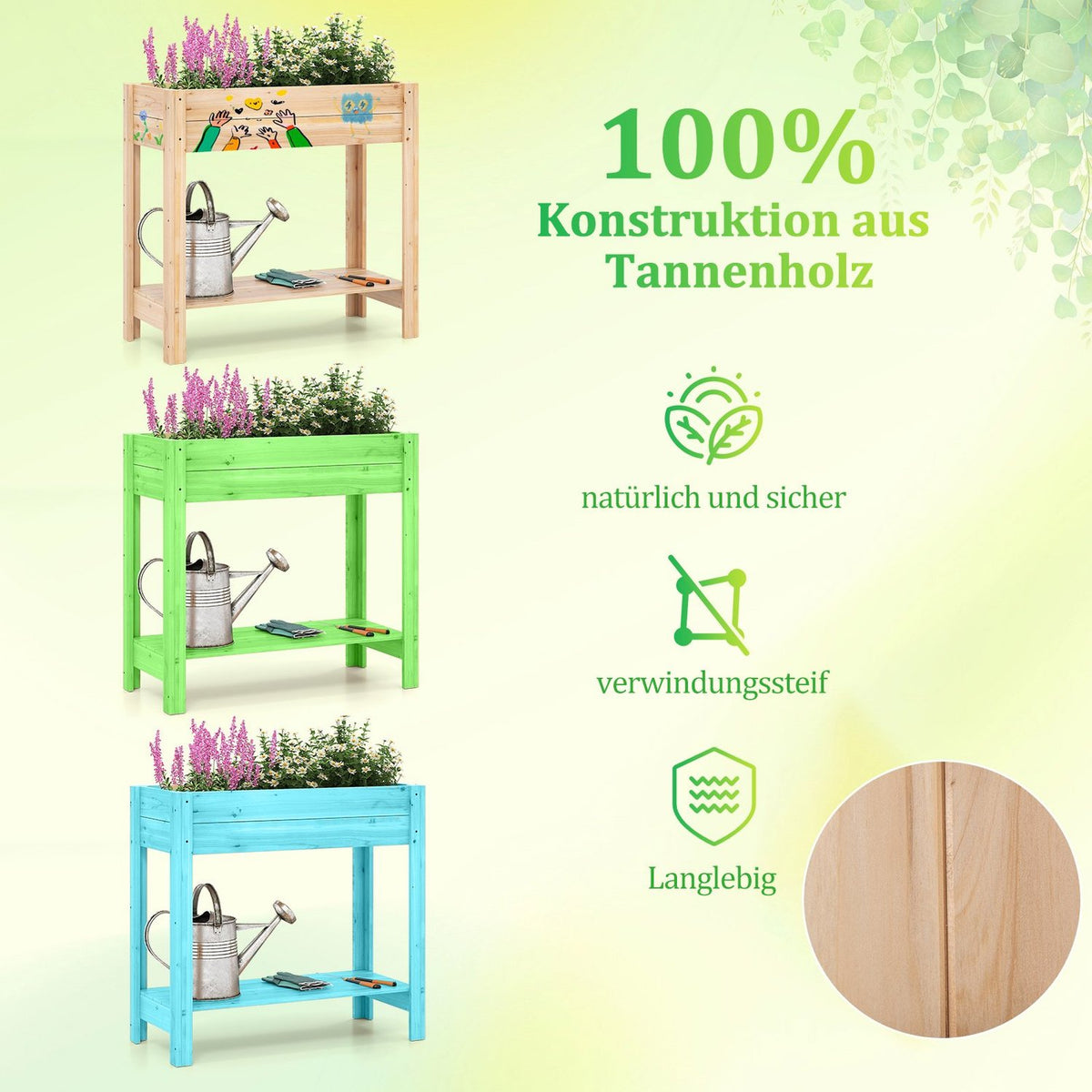 Wooden Raised Garden Bed with Shelf and Drainage
