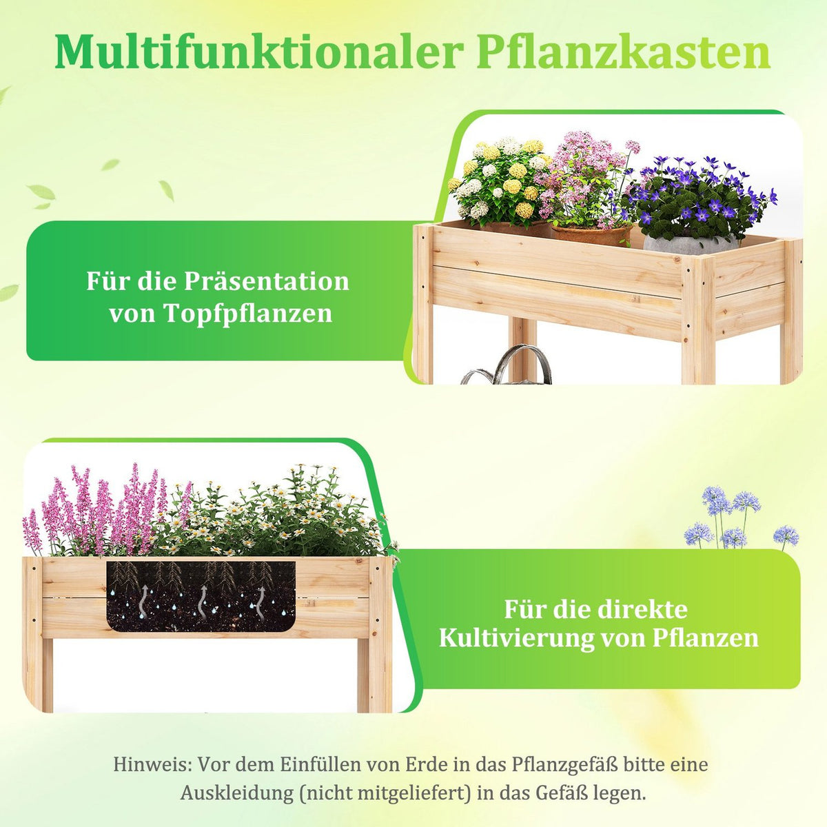 Wooden Raised Garden Bed with Shelf and Drainage
