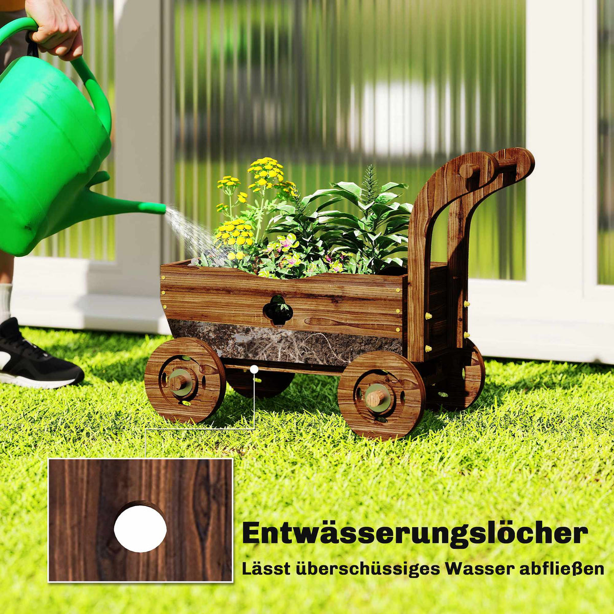 Wooden Raised Planter Cart with Wheels – 68 x 38 x 52 cm
