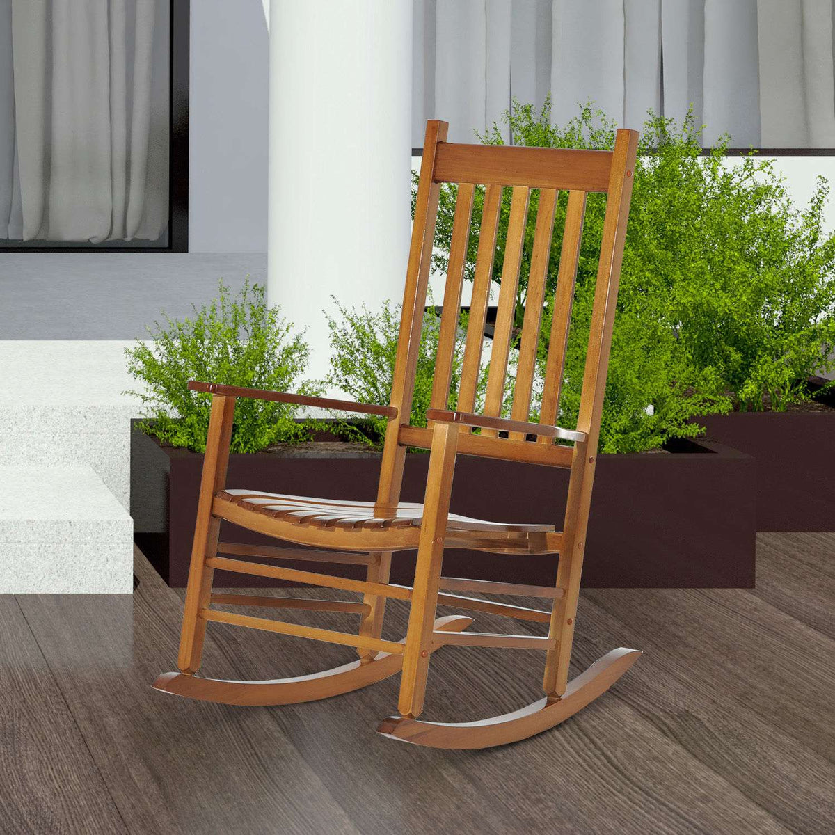 Wooden Rocking Chair With Armrest Swing Chair Relaxation Chair Garden Chair Natural 69 X 86 X 115 Cm