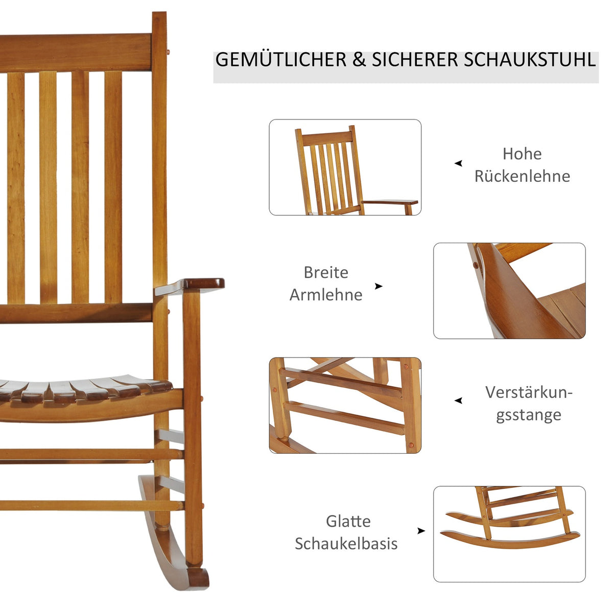 Wooden Rocking Chair With Armrest Swing Chair Relaxation Chair Garden Chair Natural 69 X 86 X 115 Cm