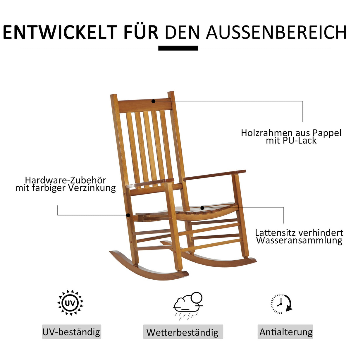 Wooden Rocking Chair With Armrest Swing Chair Relaxation Chair Garden Chair Natural 69 X 86 X 115 Cm