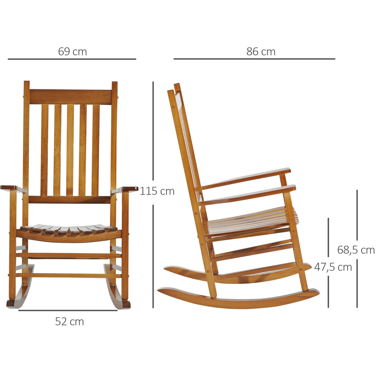 Wooden Rocking Chair With Armrest Swing Chair Relaxation Chair Garden Chair Natural 69 X 86 X 115 Cm