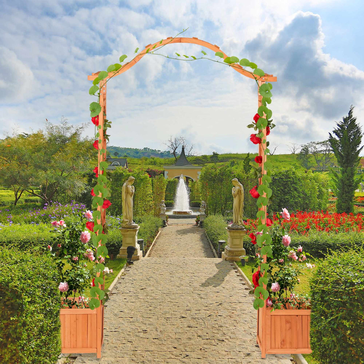 Wooden Rose Arch with 2 Planter Boxes