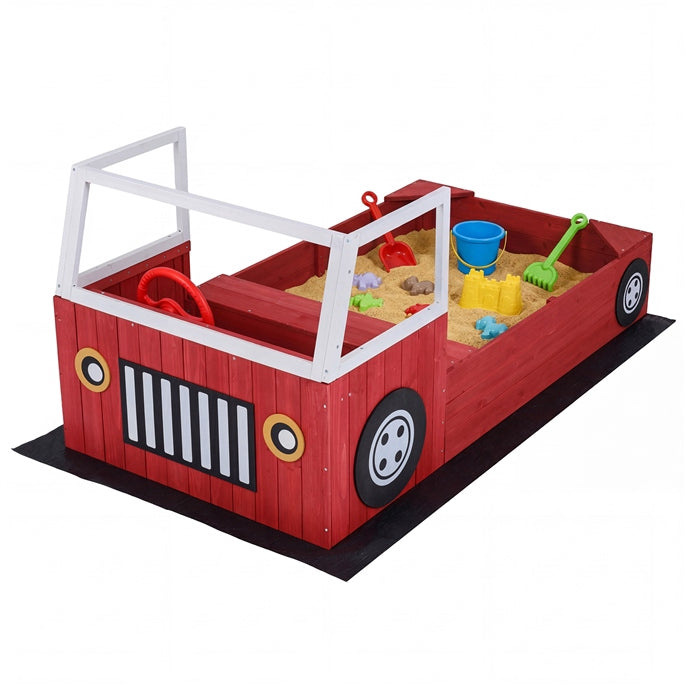 Wooden Ship Sandbox with Canopy, Steering Wheel, 4 Seats
