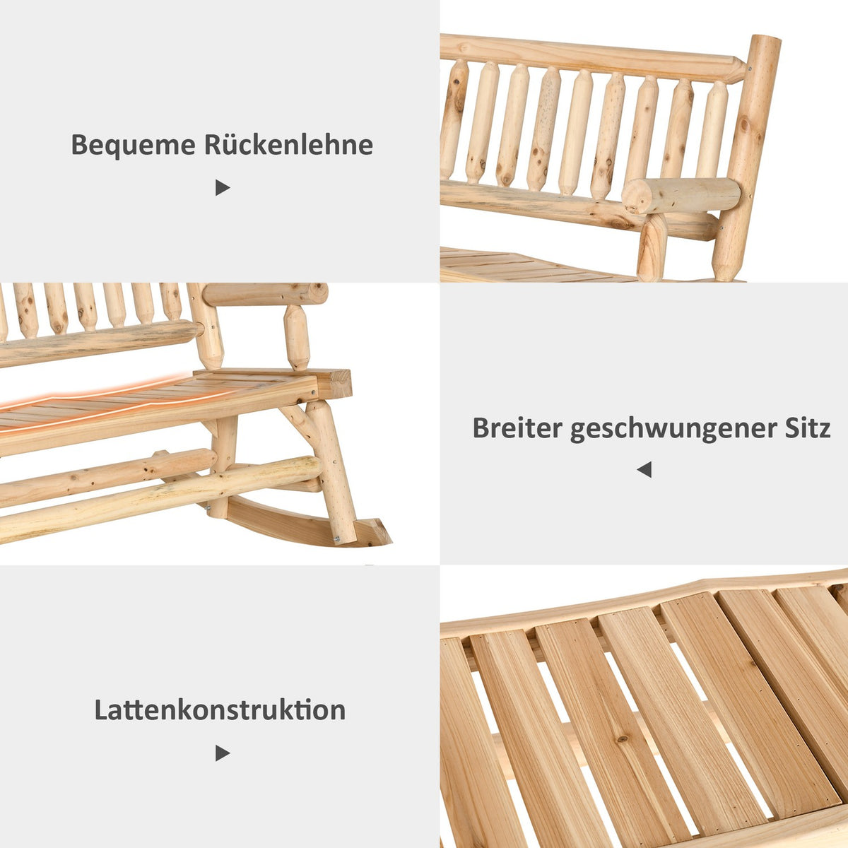 Wooden Swing Bench, Garden Bench With Armrests, Swing Bench, 2 Seater Wooden Bench For Garden, Balcony, Load Capacity Up To 250 Kg, Natural