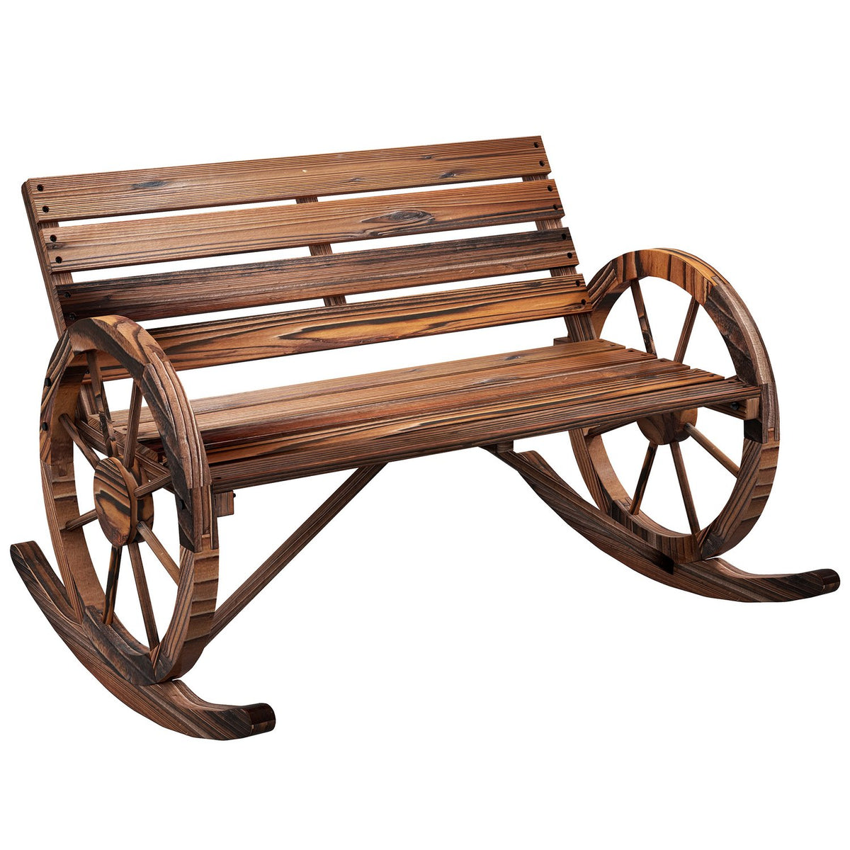 Wooden Swing Bench, Swing Bench With Armrests, 2 Seater Garden Bench, Wooden Bench For Garden, Balcony, Load Capacity Up To 240 Kg, Charred