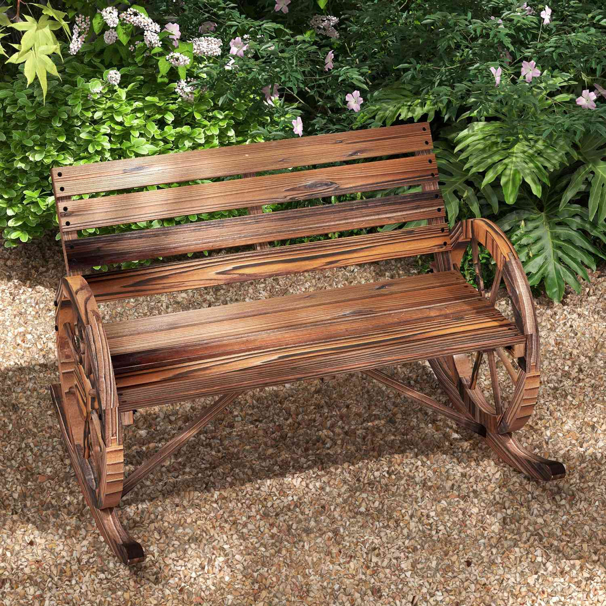 Wooden Swing Bench, Swing Bench With Armrests, 2 Seater Garden Bench, Wooden Bench For Garden, Balcony, Load Capacity Up To 240 Kg, Charred