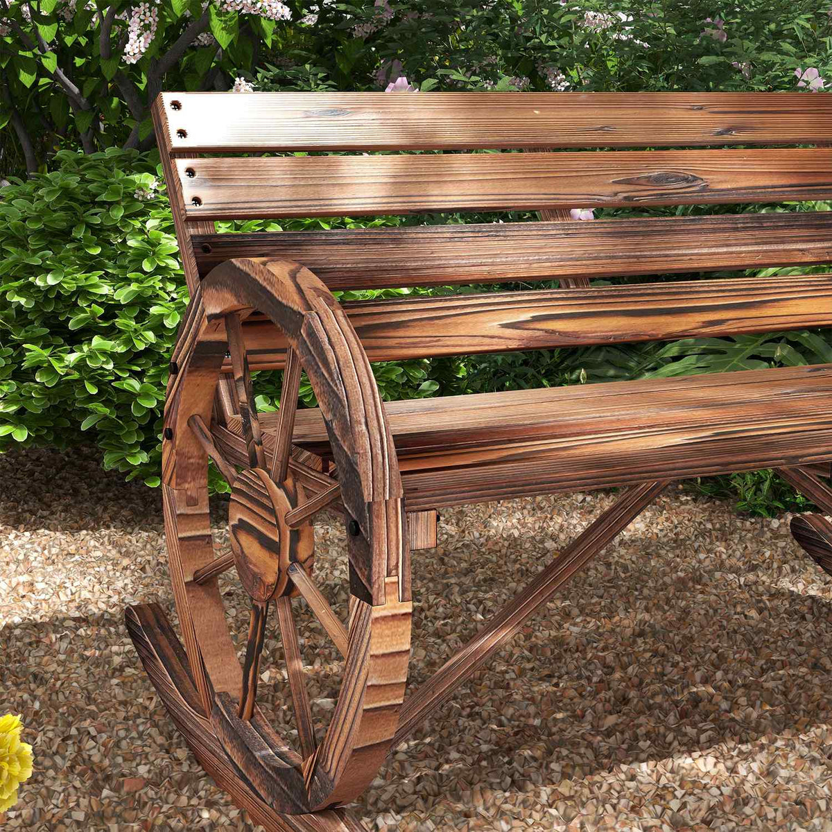 Wooden Swing Bench, Swing Bench With Armrests, 2 Seater Garden Bench, Wooden Bench For Garden, Balcony, Load Capacity Up To 240 Kg, Charred