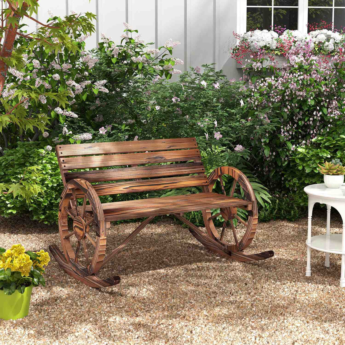 Wooden Swing Bench, Swing Bench With Armrests, 2 Seater Garden Bench, Wooden Bench For Garden, Balcony, Load Capacity Up To 240 Kg, Charred