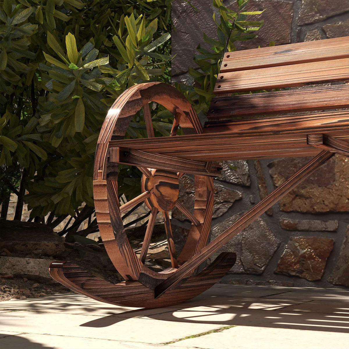 Wooden Swing Bench, Swing Bench With Armrests, 2 Seater Garden Bench, Wooden Bench For Garden, Balcony, Load Capacity Up To 240 Kg, Charred