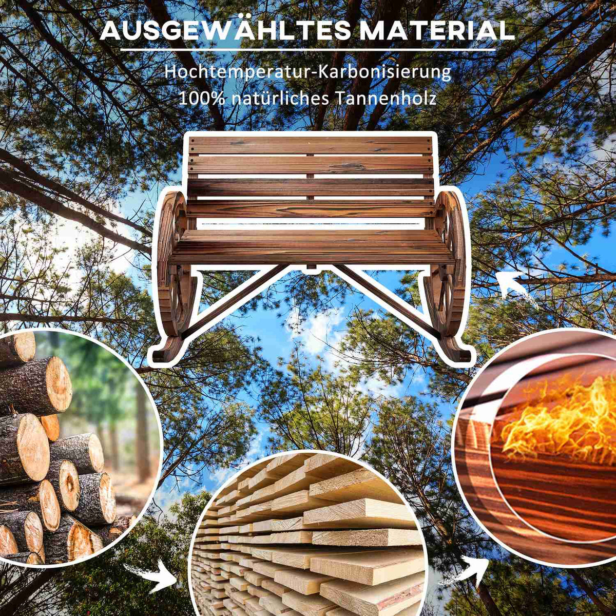 Wooden Swing Bench, Swing Bench With Armrests, 2 Seater Garden Bench, Wooden Bench For Garden, Balcony, Load Capacity Up To 240 Kg, Charred