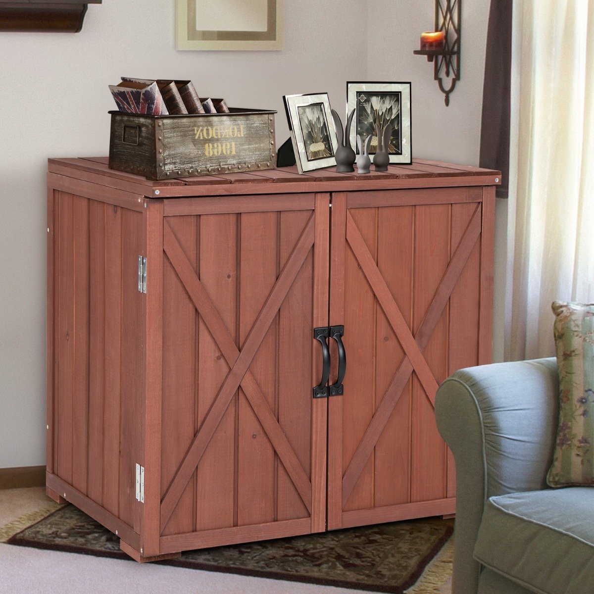 Wooden Tool Cabinet with Double Doors – Durable Fir Wood