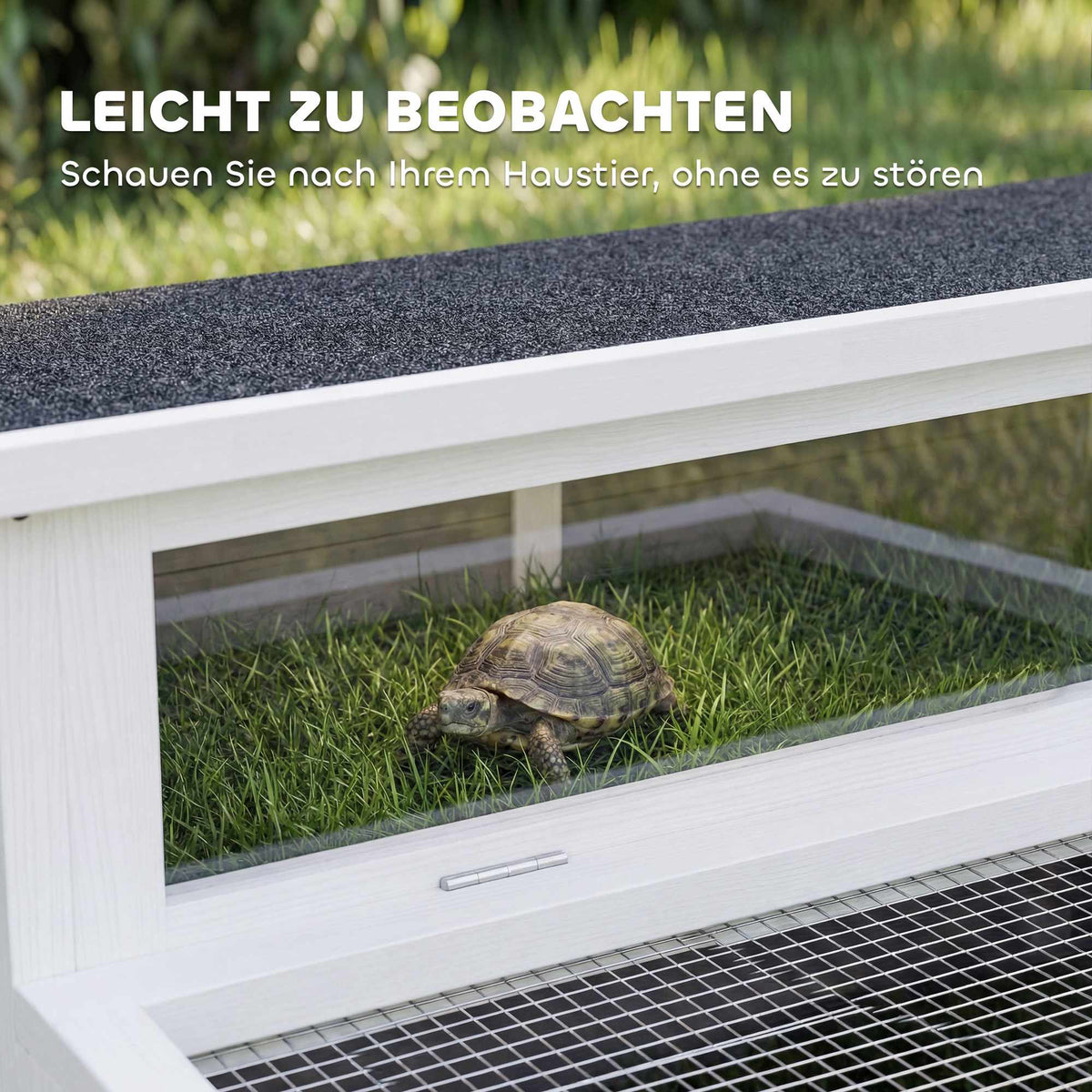Wooden Tortoise House with Run, 113x106.5x44.5 cm, Grey