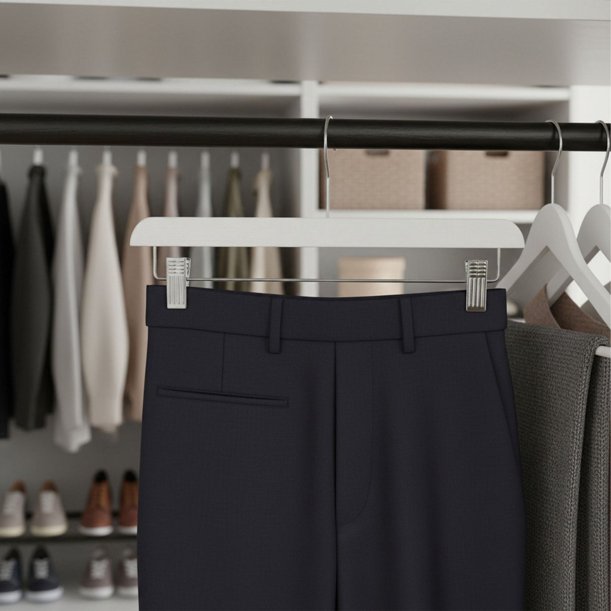 Wooden Trouser Hangers, Set of 10 with Swivel Hooks